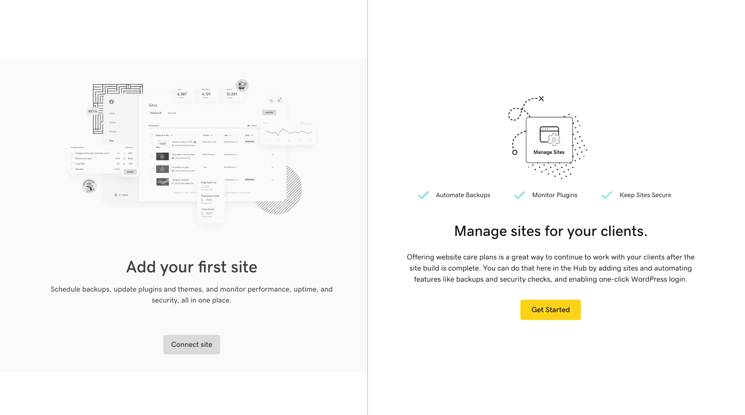 Before and after of the add-a-site entry point