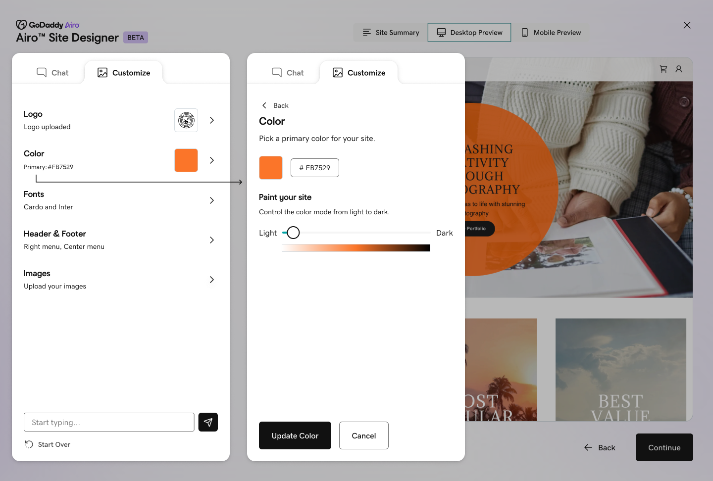 After: editing moved into structured controls next to a live preview.